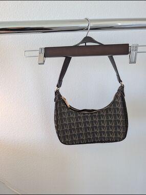 Mango Brown Monogram Shoulder Bag with Gold Hardware